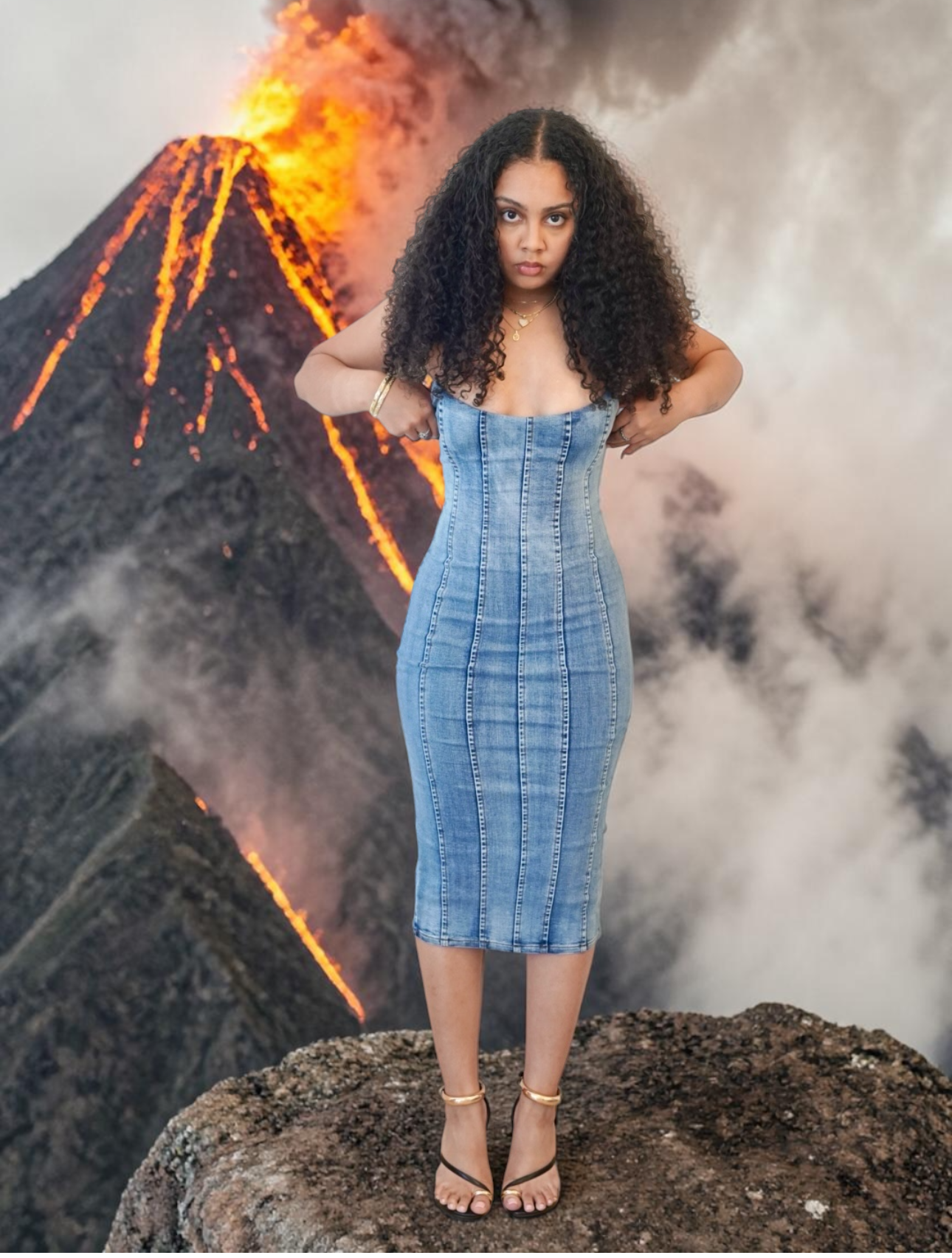 Bey| Strapless Denim Midi