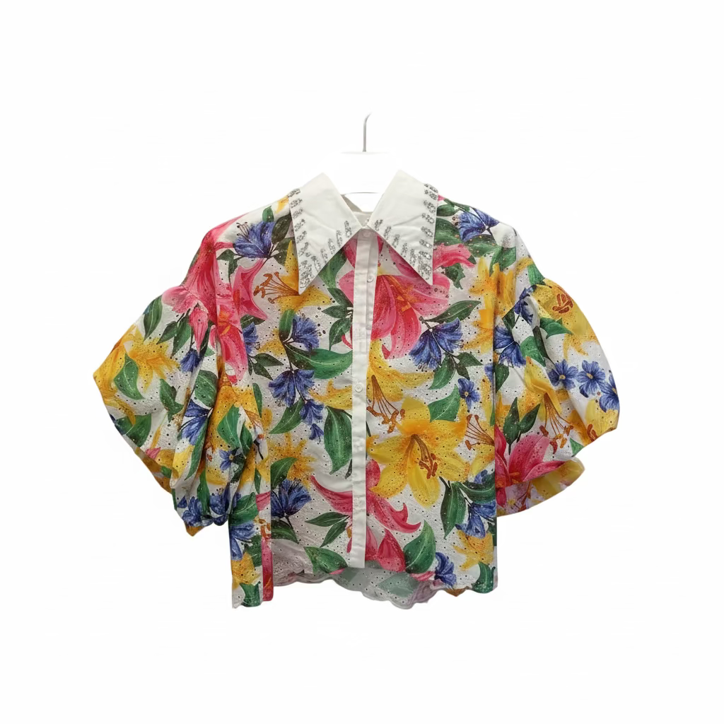 Summer | Floral Button up Jeweled collar