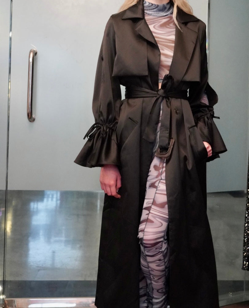 ANJI | BLACK SATIN TRENCH