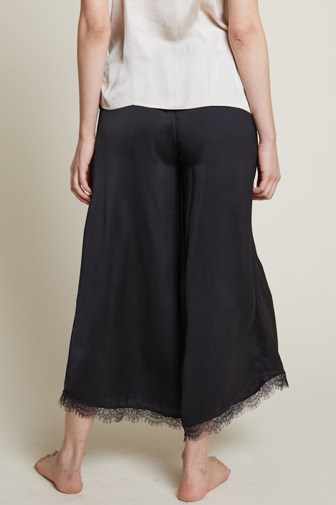 GIGI | SATIN PANT WITH LACE TRIM