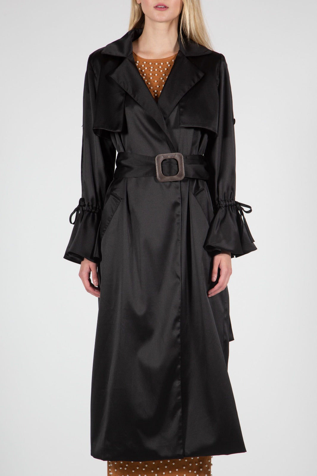 ANJI | BLACK SATIN TRENCH