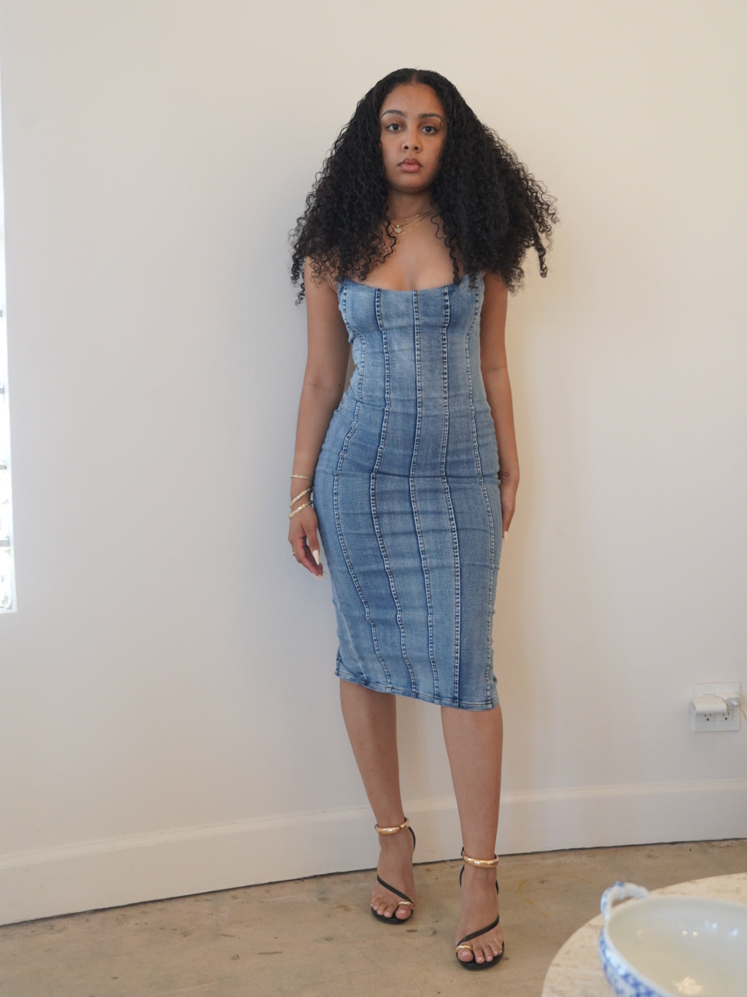 Bey| Strapless Denim Midi