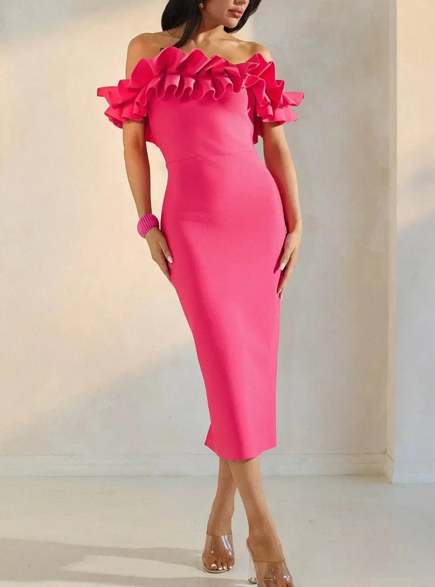 Peonie Pink | Ruffle Bandage Midi dress