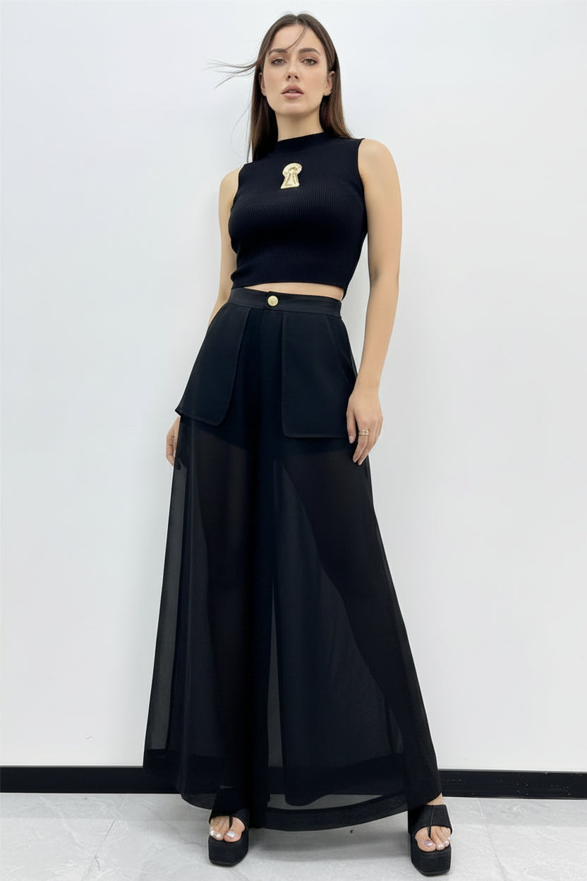 CLEAN | Black sheer wide leg Trouser