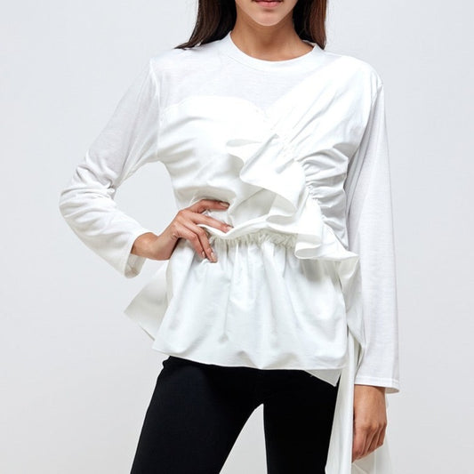 LOVE RUFFLES | WHITE LONG SLEEVE WITH RUFFLE DETAIL