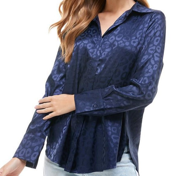 LADY LIKE | NAVY LONG SLEEVE BUTTON UP